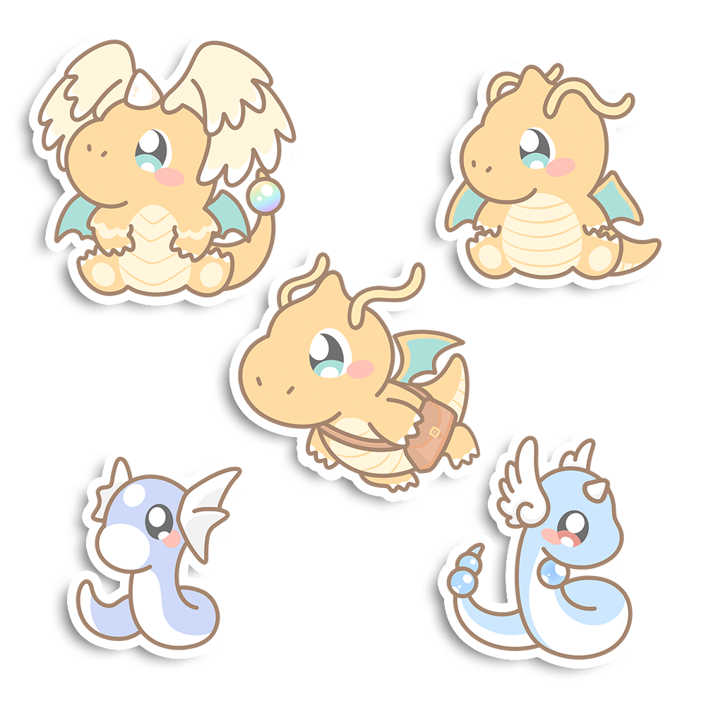 Dratini, Dragonair, Dragonite & Mega Dragonite Sticker Flakes